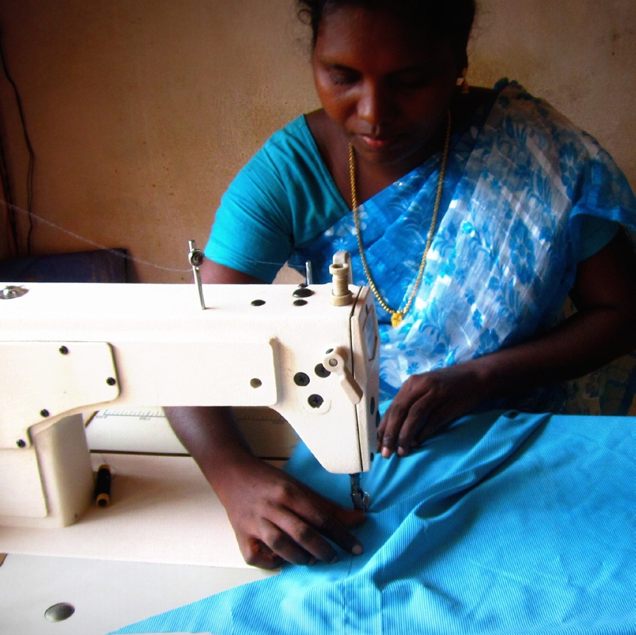 A participant of the Family Development Program from Marthandom, Tamil Nadu co-owns a tailoring business with her husband, which they named after their daughter.